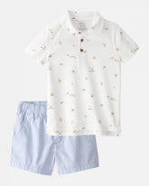 Toddler Boy 2-Piece Polo Shirt & Short Set - White/Blue