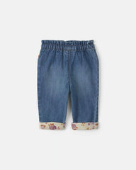 Baby Girl Floral Patch Denim Pull-On Jeans - Light Wash