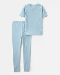 Boys Rib Snug Fit 2-Piece Pajama Set - Blue