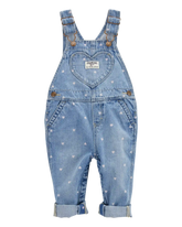 Baby Heart-Print Knit Denim Overalls - Blue