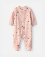 Baby Girl Western 100% Cotton 2-Way Zip Sleep & Play Pajamas - Pink