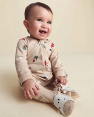Baby Boy 1-Piece Farm 2-Way Zip 100% Cotton Snug Fit Footed Pajama - Cream