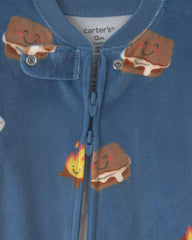 Baby Boy 1-Piece Smores 2-Way Zip DreamPlush Snug Fit Footed Pajama - Blue