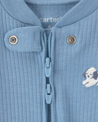 Baby Puppy Cotton 2-Way Zip Sleep & Play Pajamas - Blue