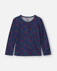 Toddler Girl Floral Long-Sleeve Top - Navy Blue