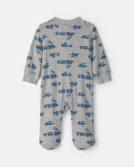 Baby Boy Train Cotton 2-Way Zip Thermal Sleep & Play Pajamas - Grey