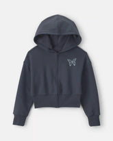 Girls 'Butterfly' Fleece Zip-Up Hoodie - Navy Blue