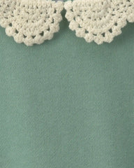 Girls Floral Collar French Terry Pullover Sweatshirt - Green