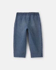 Toddler Girl Acid Wash Denim Baggy Flower Jeans - Blue/Pink