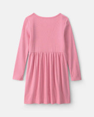 Girls Rib Long-Sleeve Dress - Pink