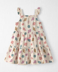 Toddler Girl Organic Cotton Tiered Dress in Seashells