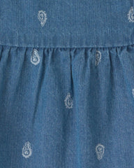 Girls Paisley Denim Top - Medium Wash