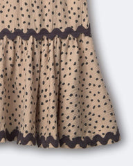 Toddler Girl Ric-Rac Drop-Waist Peplum Dress in Dot Print - Khaki