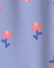 Girls Floral Fleece Barrel Pants - Blue/Pink