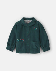 Toddler Girl Flower Embroidered Corduroy Jacket - Green