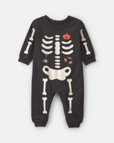 Baby Halloween Skeleton French Terry Long-Sleeve Jumpsuit - Black