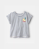 Girls Lemon Striped Top - Blue/Ivory