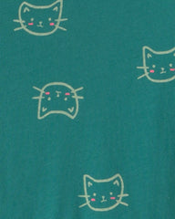 Girls Cat Long-Sleeve Dress - Green