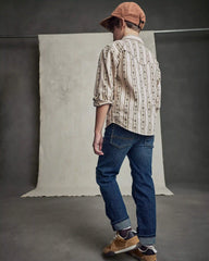 Boys Striped Canvas Button-Down Shirt - Khaki