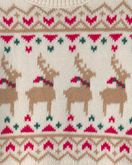 Toddler Girl Reindeer Fair Isle Sweater - Cream
