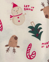 Kids 2-Piece Christmas Holiday Icon 100% Cotton Snug Fit Pajama Set - Cream