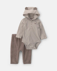 Baby Boy 2-Piece Bear Teddy Fleece Long-Sleeve Bodysuit & Pant Set - Brown