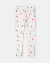 Girls Flamingo PurelySoft Short-Sleeve Snug Fit 2-Piece Pajama Set - Ivory