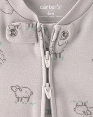 Baby Sheep 100% Cotton 2-Way Zip Sleep & Play Pajamas - Grey