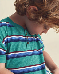 Toddler Boy Striped Henley T-Shirt - Green/Blue