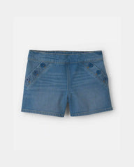 Girls Denim Button-Pocket Shorts - Medium Wash