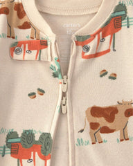 Baby Boy 1-Piece Farm 2-Way Zip 100% Cotton Snug Fit Pajama - Cream