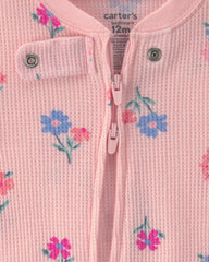 Baby Girl 1-Piece Floral Thermal Waffle Knit Pyjama - Pink
