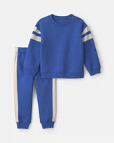 Baby Boy 2-Piece Striped Fleece Top & Pant Set - Blue/Grey