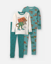 Boys 4-Piece Dinosaur 100% Cotton Snug Fit Pajama Set - Green