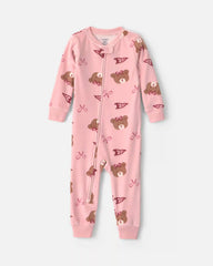 Baby Girl 1-Piece Bears & Bows 2-Way Zip DreamPlush Snug Fit Pajama - Pink