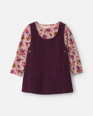 Toddler Girl 2-Piece Floral Corduroy Long-Sleeve Dress Set - Pink/Purple