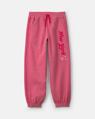 Girls 'New York' French Terry Joggers - Pink/Red