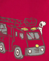 Baby Boy Firetruck Striped 100% Cotton Snug Fit 4-Piece Pajama Set - Red/White