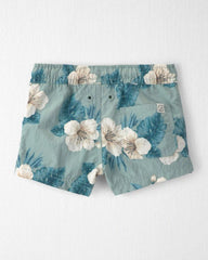 Baby Boy Recycled Swim Trunks in Blue Hibiscus
