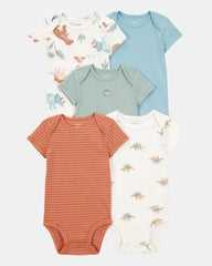 Baby Boy 5-Pack Dinosaur Short-Sleeve Cotton Bodysuits