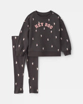 Baby Girl 'Hey Boo' Ghost French Terry Long-Sleeve Top & Pant Set - Black