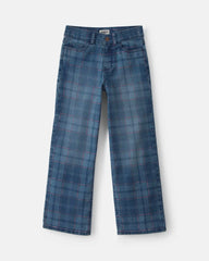 Girls Plaid Denim Wide-Leg Jeans - Medium Wash