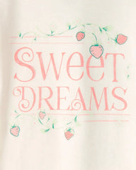 Girls Strawberry 100% Cotton Snug Fit 4-Piece Pajama Set - Green/Pink