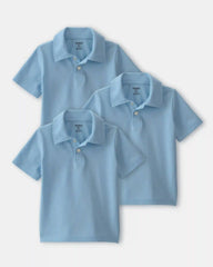 Toddler Boy 3-Pack Uniform Piqué Polo Shirts - Light Blue