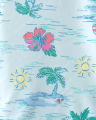 Toddler Girl 2-Piece Tropical Beach Rashguard Swimsuit Set - Blue/Purple