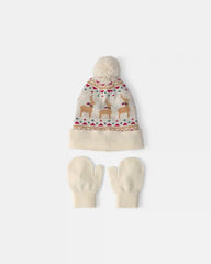 Baby 2-Piece Fair Isle Christmas Beanie & Glove Set - Cream