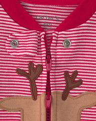 Baby Reindeer 100% Cotton 2-Way Zip Sleep & Play Pajamas - Red