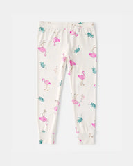 Toddler Girl Flamingo PurelySoft Short-Sleeve Snug Fit 2-Piece Pajama Set - Ivory