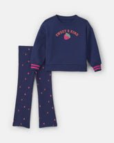 Toddler Girl 2-Piece 'Sweet & Kind' Strawberry Sweatshirt & Pant Set - Navy Blue