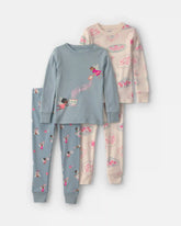 Toddler Girl 4-Piece Fairy 100% Cotton Snug Fit Pajama Set - Blue/Cream